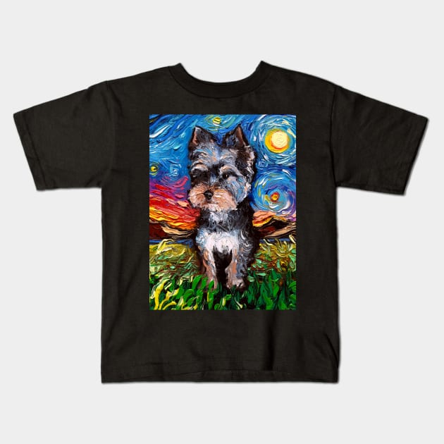 Yorkie Night 2 full image Kids T-Shirt by sagittariusgallery